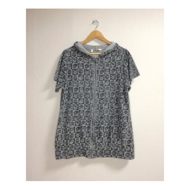 빈티지 스컬 프린팅 반팔 후드집업