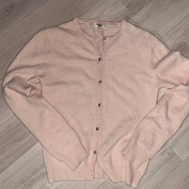 일본 빈티지 갸루 딸기우유 앙고라 핑크 가디건 M