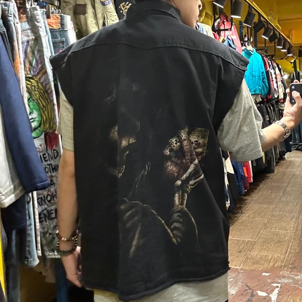 [HI] 빈티지 포커 바이커베스트 블랙