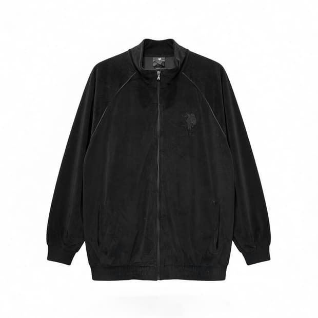 U.S. Polo Assn. 폴로 벨벳 집업 자켓 로고 디테일 블랙