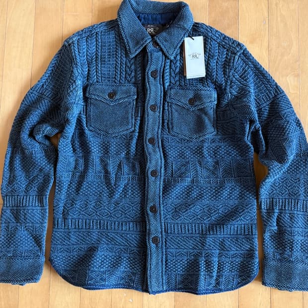 RRL 인디고 코튼/린넨 니트 오버셔츠