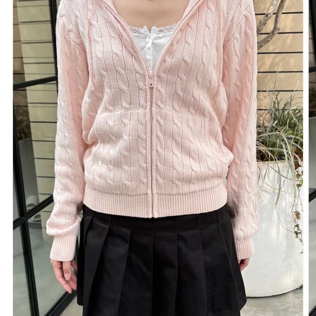 브랜디 멜빌 핑크 크리스탈 후드집업 가디건 니트