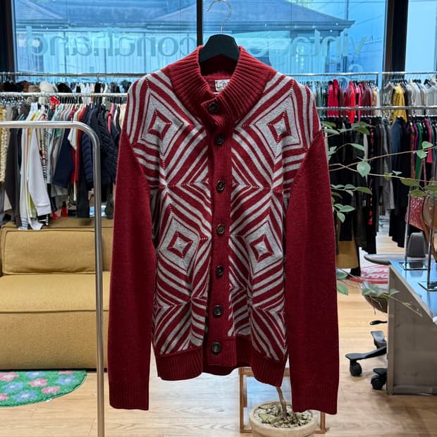 에르메스 레드 울 패턴 가디건 