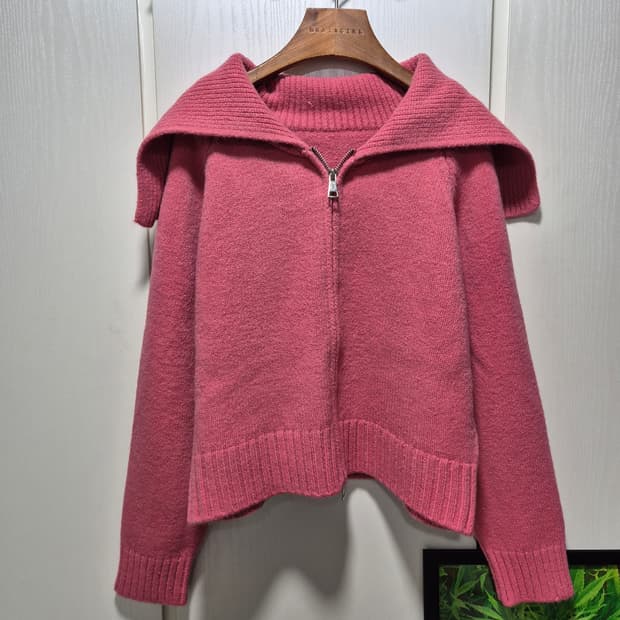 빈티지 핑크 집업 봄 니트 가디건