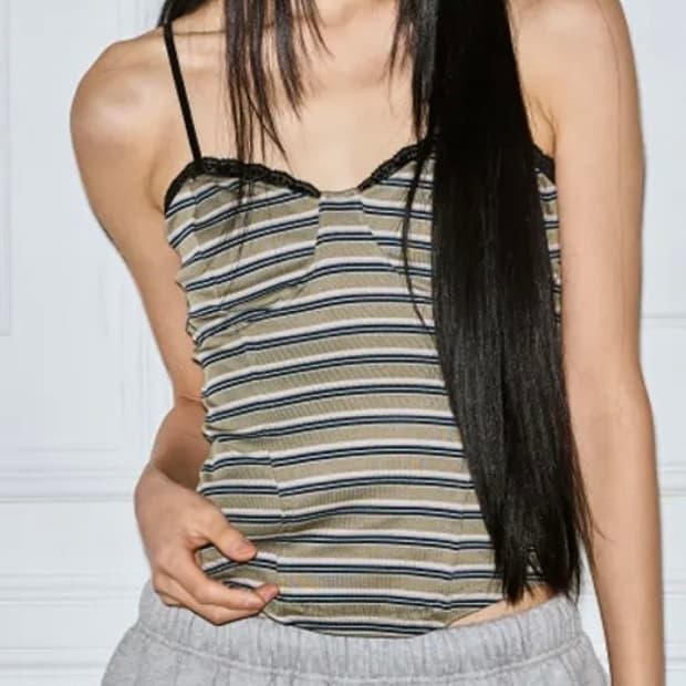 미스테리어스호텔 lace stripe corset (khaki,free)