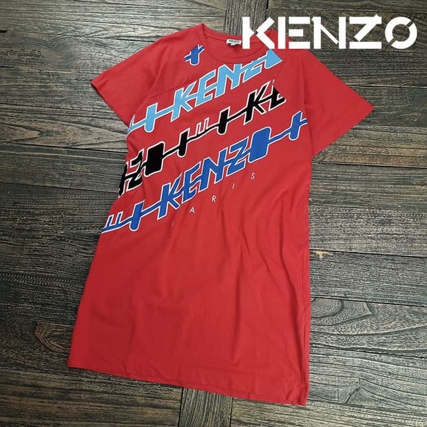 [겐조] 그래픽 프린팅 반팔 원피스 레드 P01630