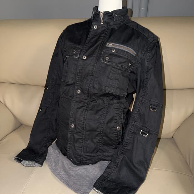 strap detail high-neck 2-way jacket