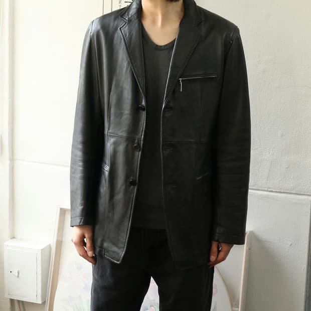 장 폴 고티에 오브제 블랙 레더 블레이저 