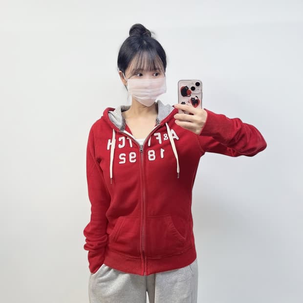 아베크롬비 피치 로고 후드집업 레드