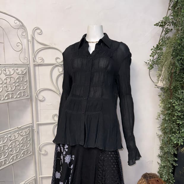 Black silk 100 pleats blouse 