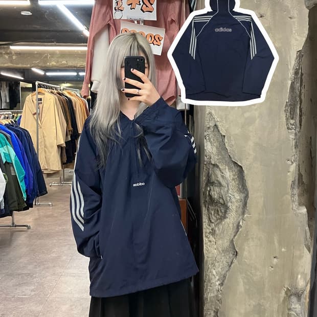 아디다스 후드 반집업 네이비 L   #csz3365
