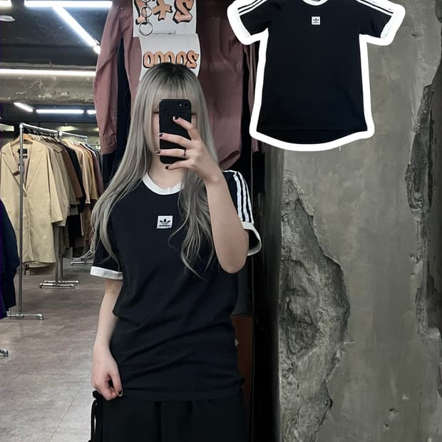 아디다스 삼선 반팔 티셔츠 블랙 M #csz3094
