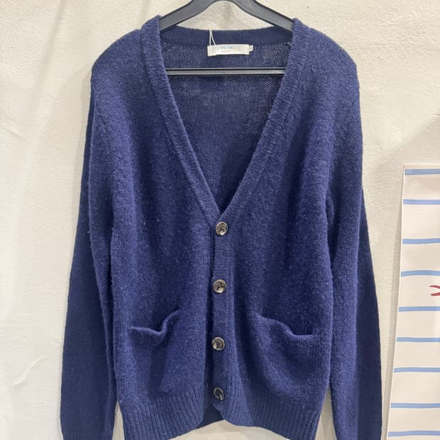 japan beams 울 패치 가디건