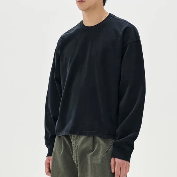 소버먼트 460G 크롭 피그먼트 롱슬리브 워시드 블랙 L