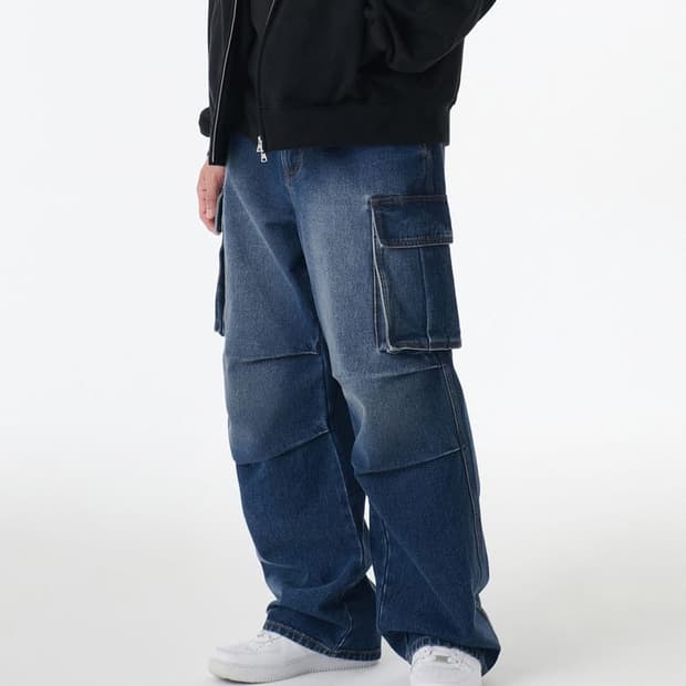 무신사 데님 파라슈트 카고 팬츠 30 [미디엄 인디고]