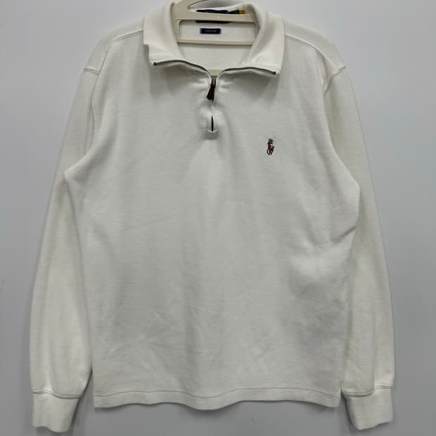 폴로 화이트 니트 반집업 
