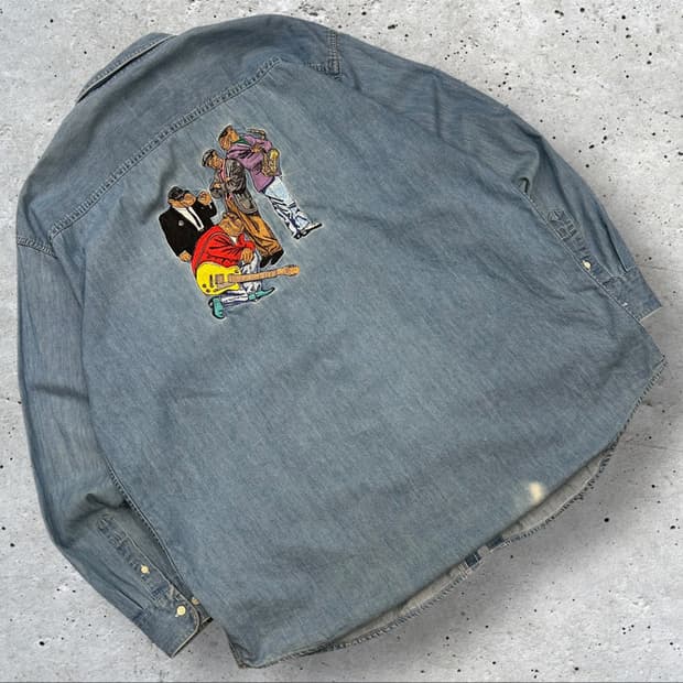 [XL] 90s CAMEL 카멜 빈티지 자수 데님 셔츠 A401