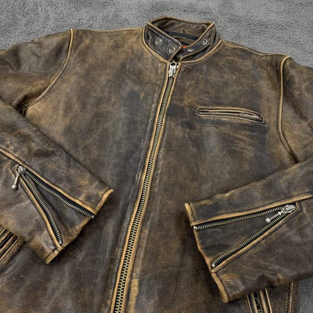 [정품/L] R.B.C 빈티지 워시드 싱글 라이더 소가죽 레더 자켓