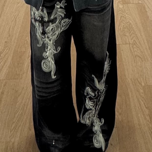 빈티지 프린팅 데님 팬츠