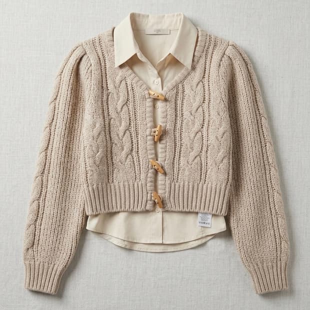 빈티지 떡볶이 꽈배기 니트 가디건 베이지