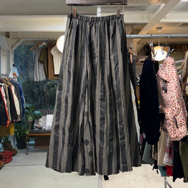 Mujiya 스트라이프 도트 롱스커트