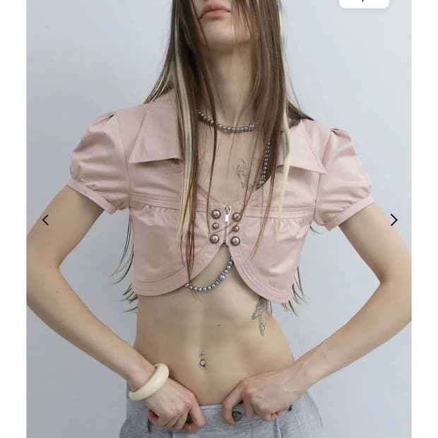 무료배송!) 테스트 메커니즘 중브 더블펀치 볼레로 자켓 핑크