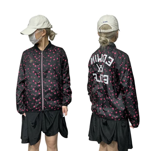 일본 빈티지 블랙 별 도트 패턴 바람막이 트랙 자켓 L