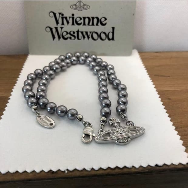 비비안웨스트우드 아카이브 바스릴리프 orb 흑진주 펄 초커 목걸이