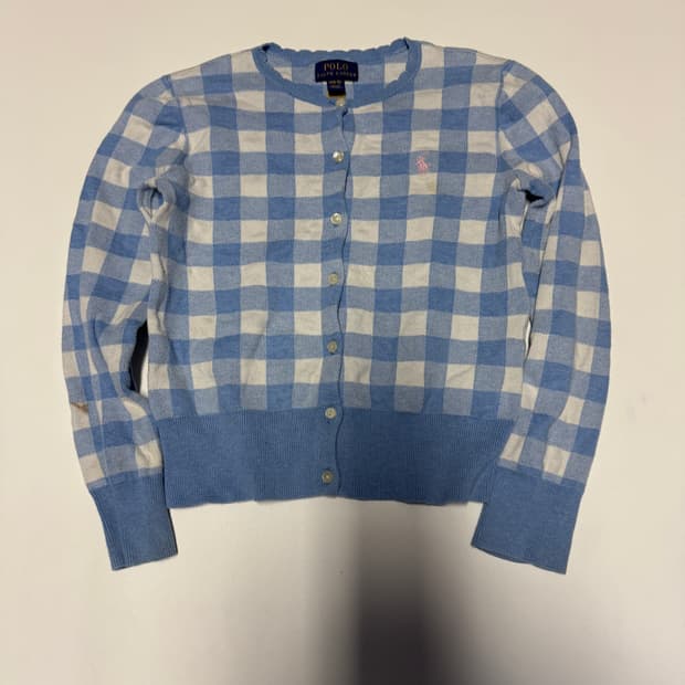 정품 인증!! 폴로 랄프로렌 키즈 깅엄 체크 가디건 140
