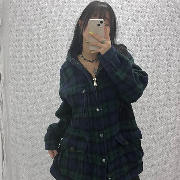 폴로 랄프로렌 블랙와치 홀리데이 체크 후드 미디 코트 95 C07451