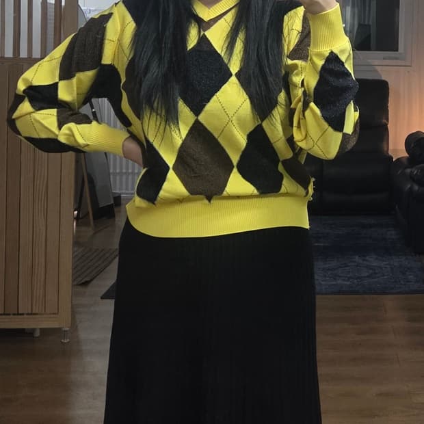 (46) masu 리버스 아가일 스웨터