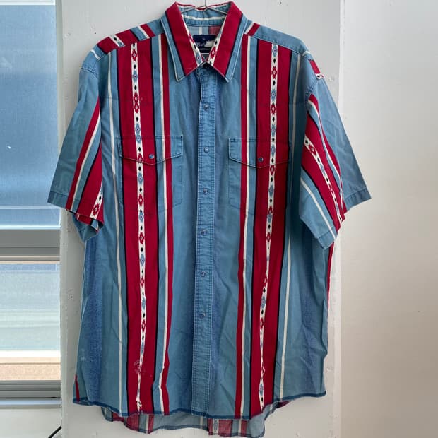 (XL) 빈티지 90s 랭글러 나바호 패턴 웨스턴 반팔 셔츠