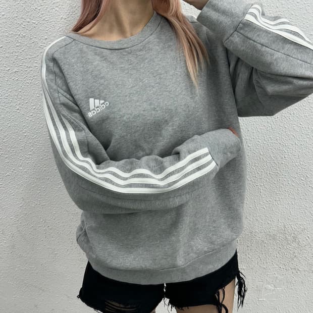 아디다스 에센셜로고 화이트라인 그레이 롱슬리브 XL