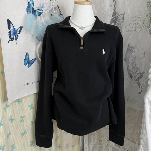 폴로 랄프로렌 블랙 반집업 니트