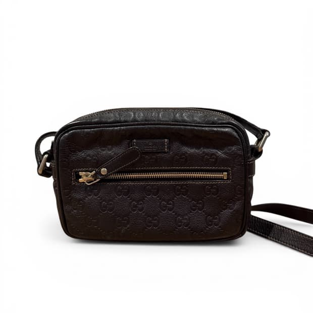 구찌 마이크로 GG 시마 가죽 딥브라운 크로스백