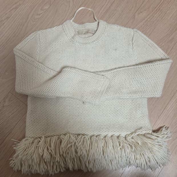 바네사 브루노 알파카 100% 청키 프린지 니트 아이보리