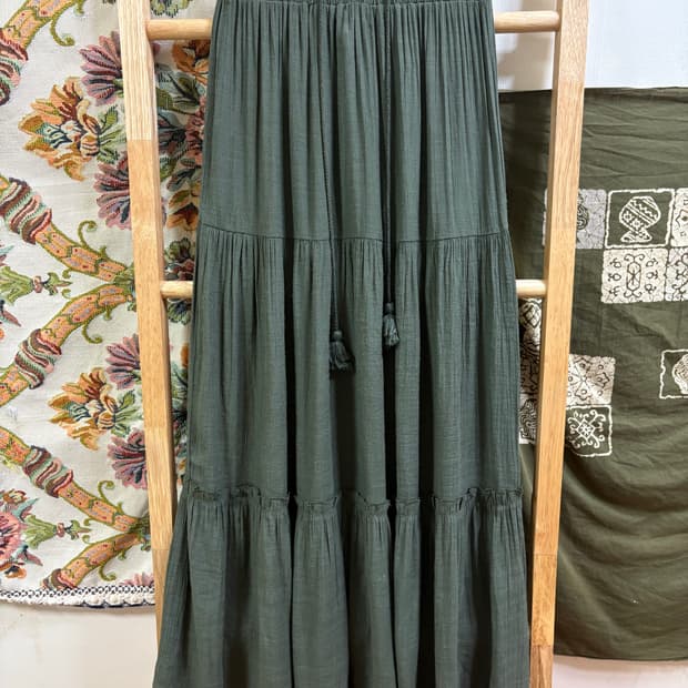 h&m 히피 모리 하구미 딥 카키 롱 스커트