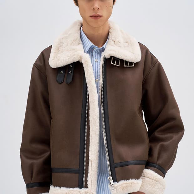 도프제이슨 하이넥레더 무스탕자켓L