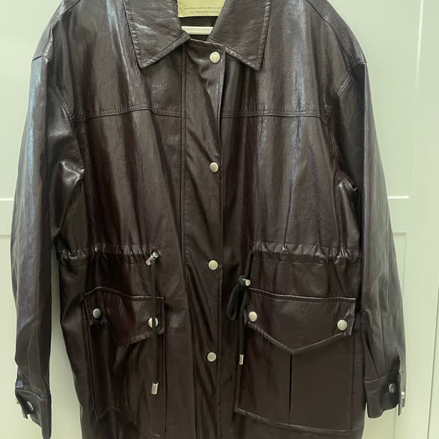 버건디 페이크레더 사파리 자켓