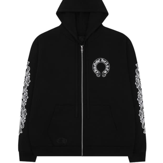 크롬하츠 홀스슈 플로랄 헤비웨이트 후드 집업 블랙