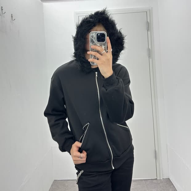 Shein black fur hood zip up