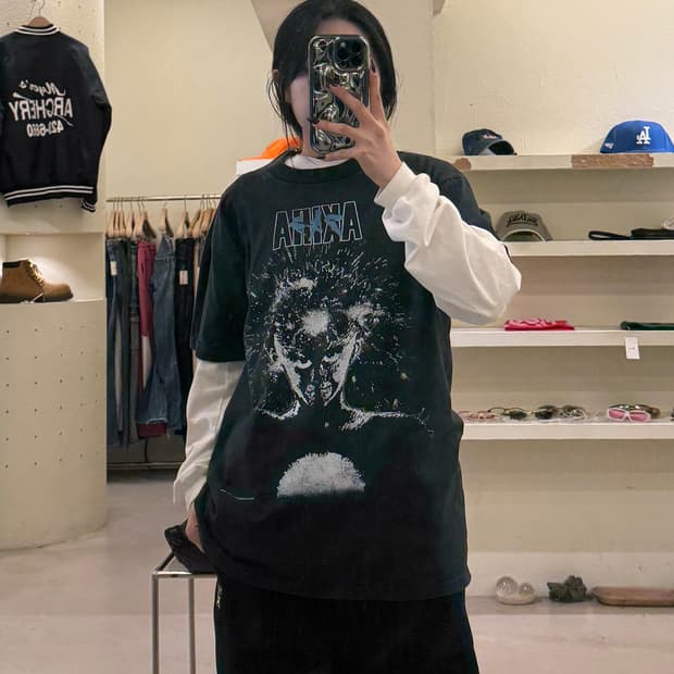 빈티지 아키라 테마 그래픽 반팔 티셔츠 U1282