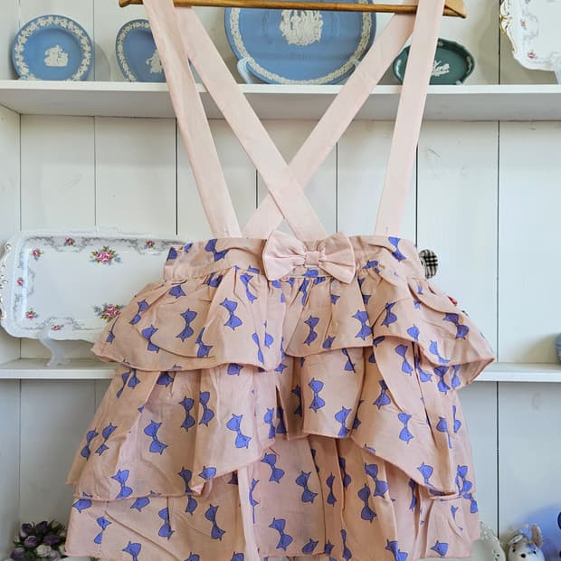 프릴 리본 멜빵 스커트