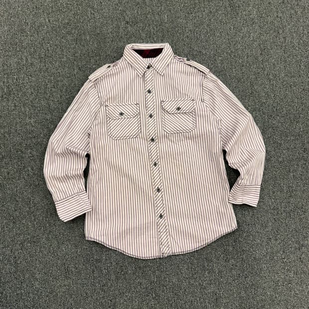 M)Up Roar 빈티지 프린팅 여성 스트라이프 긴팔셔츠