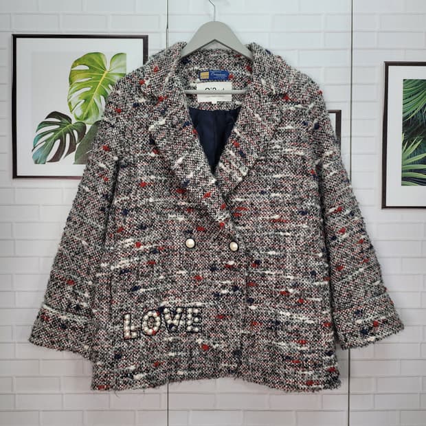 한섬 오즈세컨 트위드 진주 자켓 1사이즈