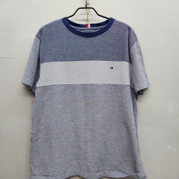 타미힐피거 로고 배색 와플 반팔티 L