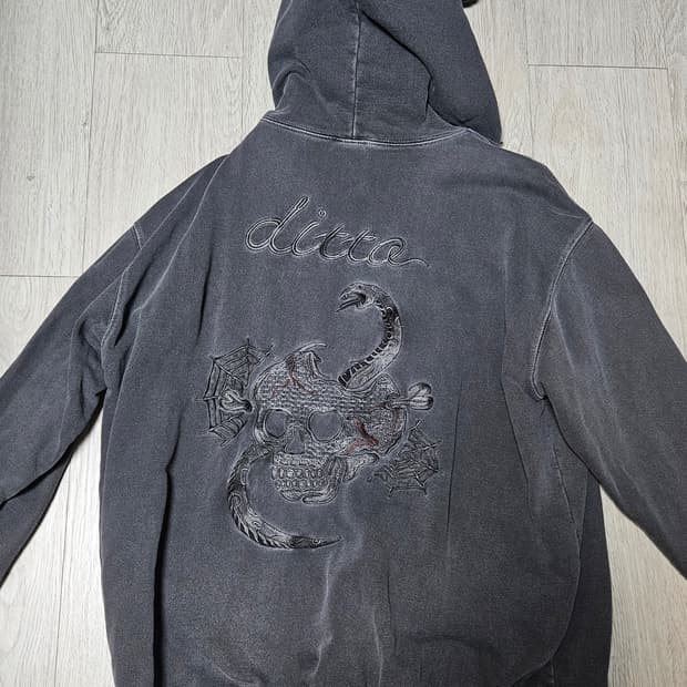 빈티지 백프린팅 자수 후드집업