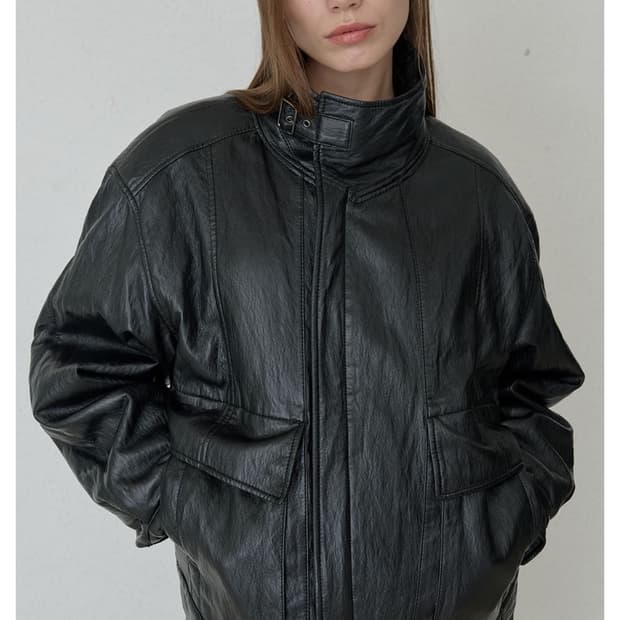 오데스 빈티지 하이넥 레더 자켓