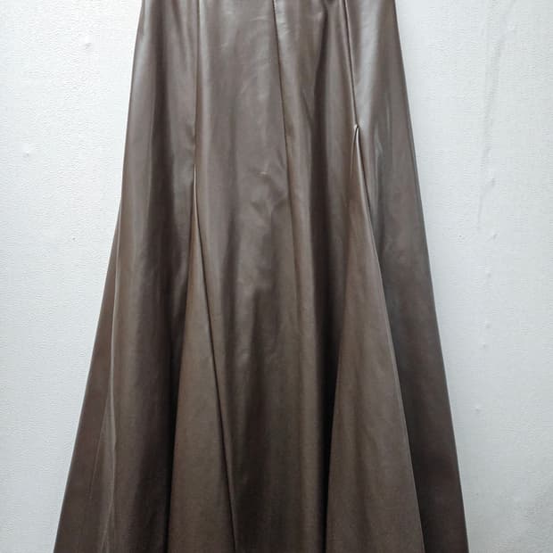 브라운 레더 A라인 롱 스커트  M