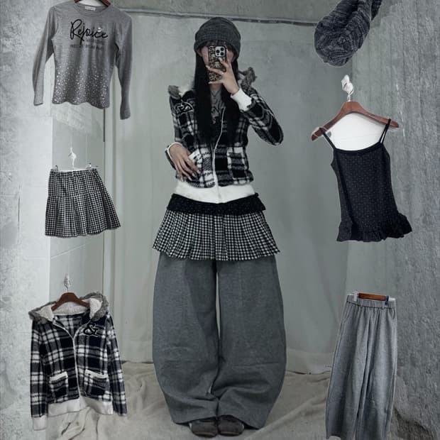 그레이 폭닥폭닥 무채색 러힙 러블리힙 코디세트